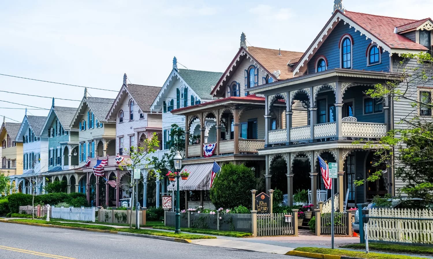 A row of Victorian homes on a Cape May street
